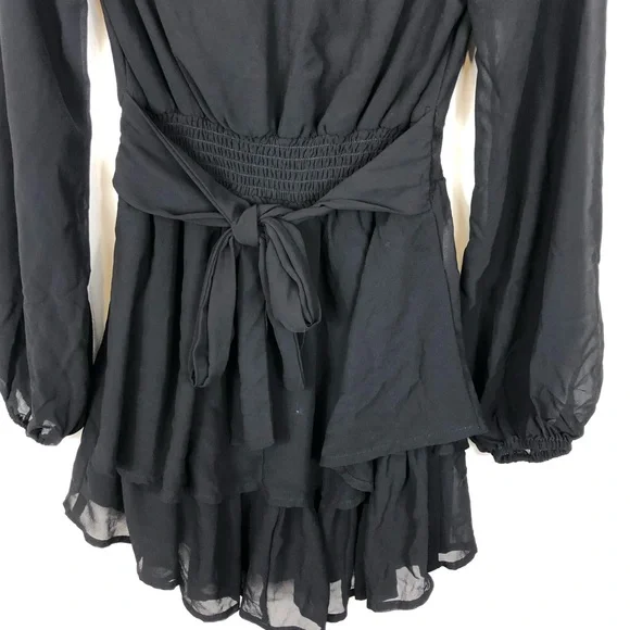 Woman’s V-Neck Long Sleeve Ruffled Mini Dress Sz XS - Picture 6 of 8